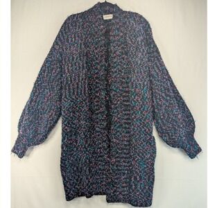 Couture Lady Black Multi Color Boucle Fuzzy Knit Open Front Cardigan Sweater‎ 2X